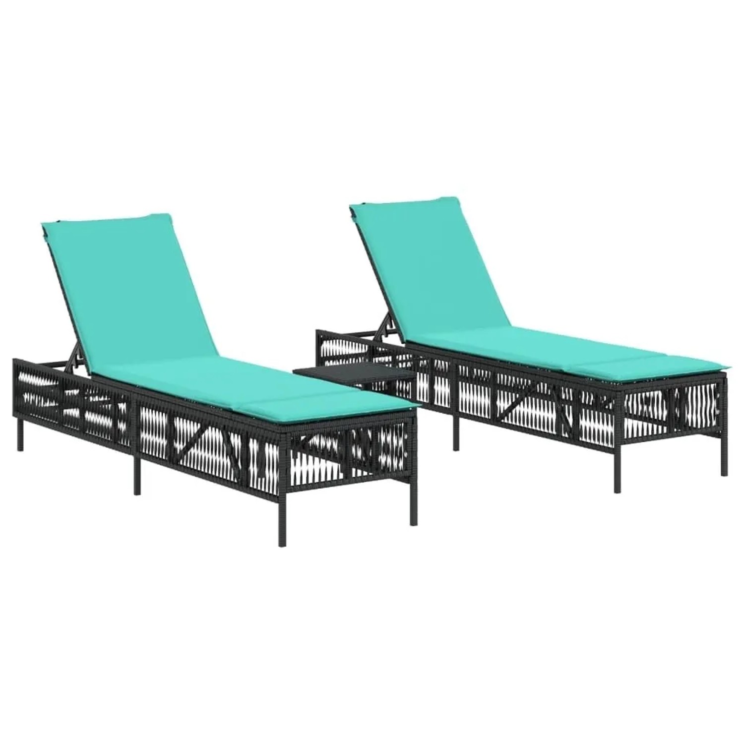 vidaXL Sonnenliegen 2 Stk mit Tisch Schwarz Poly-Rattan 4002754 günstig online kaufen