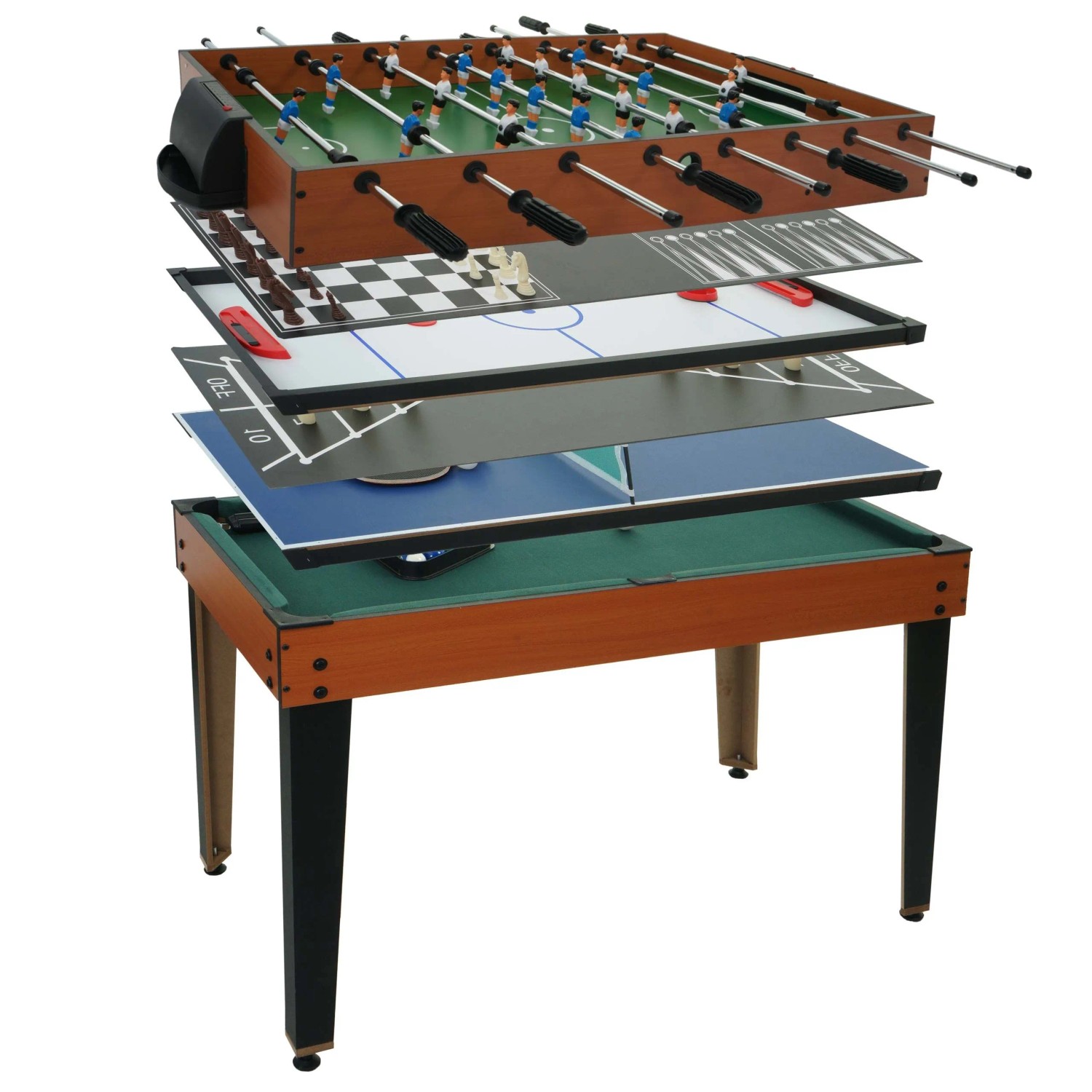 MCW Tischkicker M33 7in1 Multiplayer Spieletisch MDF 80x123x101cm