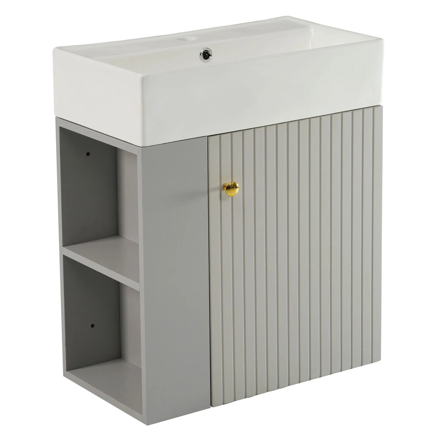 PXloue Badmöbel Set 55 cm mit Waschbecken Waschtischunterschrank hängend Grau für Gäste WC