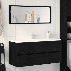 vidaXL Waschbeckenunterschrank in Schwarz Eichen-Optik mit zwei Schubladen und weißem Waschbecken.