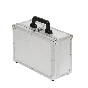 Silberner Gorando Transportkoffer BASIC S aus Aluminium mit Schaumstoffpolsterung.