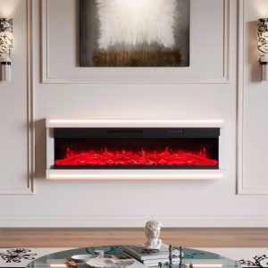 PXloue Elektrokamin Wandkamin mit 3D-Flammeneffekt Verstellbare LED&Heizung-Timer-Thermostat 161x17x52cm