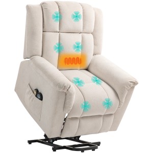 Beiger HOMCOM Relaxsessel mit Massage, Heizung und Aufstehfunktion für Senioren.