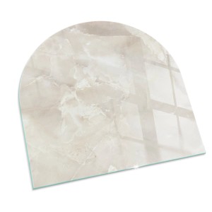 Tulup Glasplatte für Kamin Natürliches Marmormuster Glasplatte unter Kaminöfen Halbkreis 100x100 cm Cremig Glasplatte für Kamin Glas unter Kamin