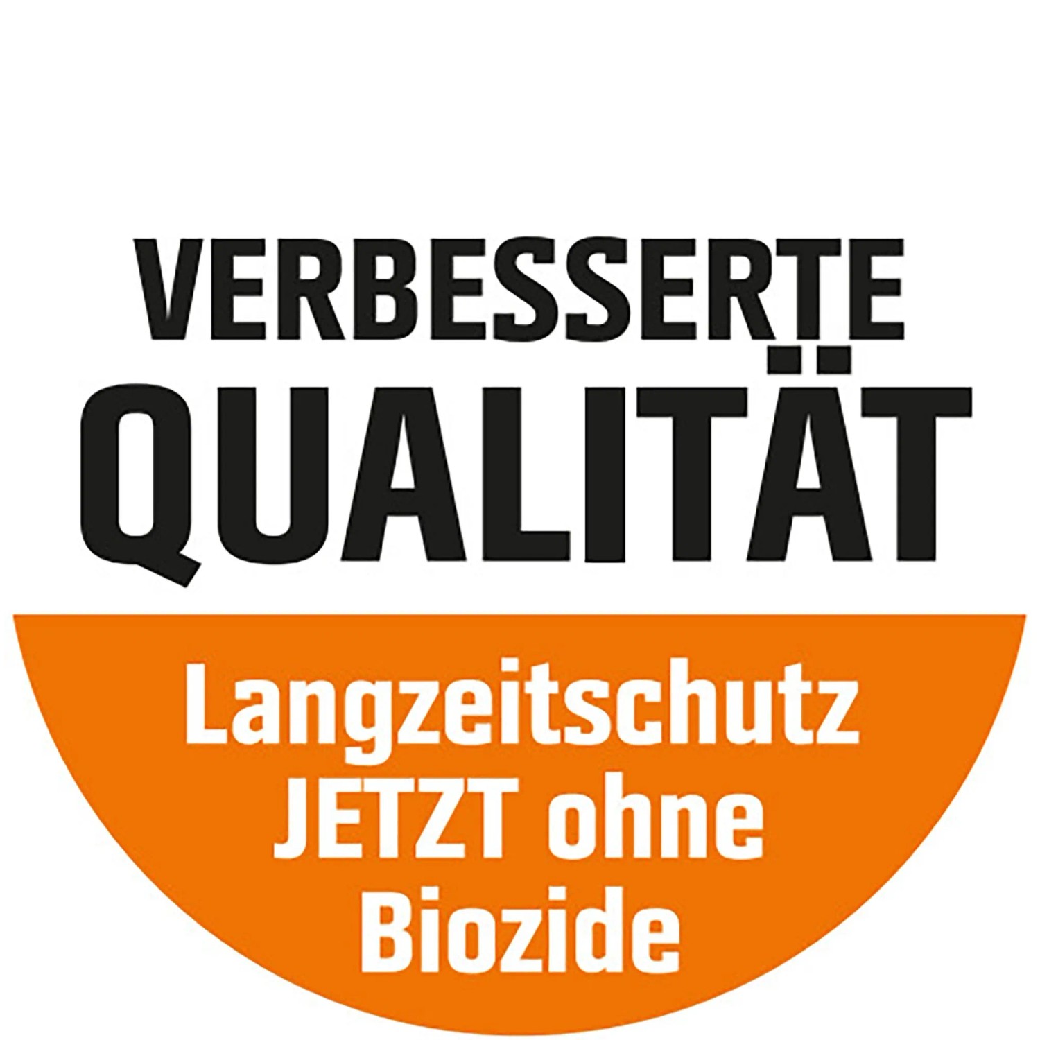 Logo: Verbesserte Qualität, Langzeitschutz, jetzt ohne Biozide für OBI Fassadenschutz Plus.