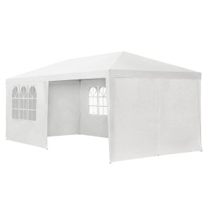 Weißes Juskys Partyzelt 3x6m mit Seitenwänden und Fenstern. Ideal als Gartenzelt für Partys.
