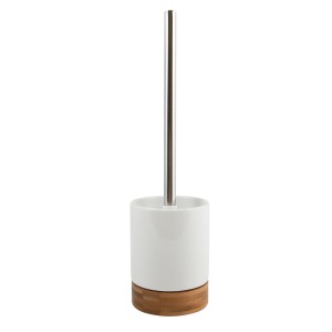 MSV WC-Bürste Tallinn aus Keramik und Bambus in Weiß-Braun. WC-Garnitur mit Edelstahl-Stiel.