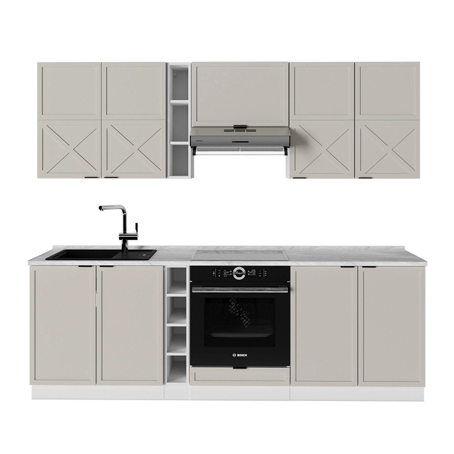 Vicco Fame-Line Küchenzeile GrauBeige/Weiß 235 cm AP Marmor günstig online kaufen