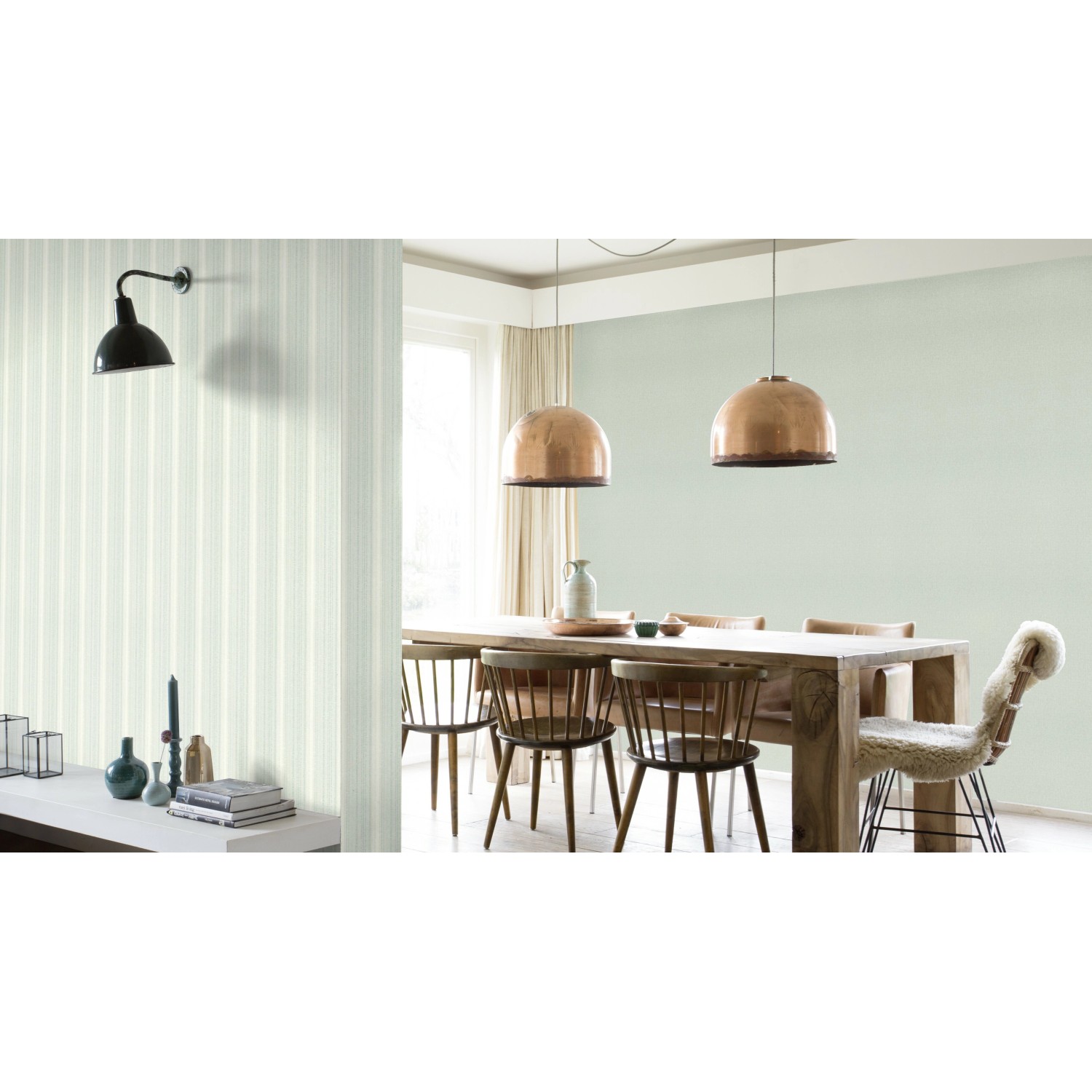 Rasch Vliestapete Tapetenwechsel II 652123 mit Streifen in Mint im Wohnraum.