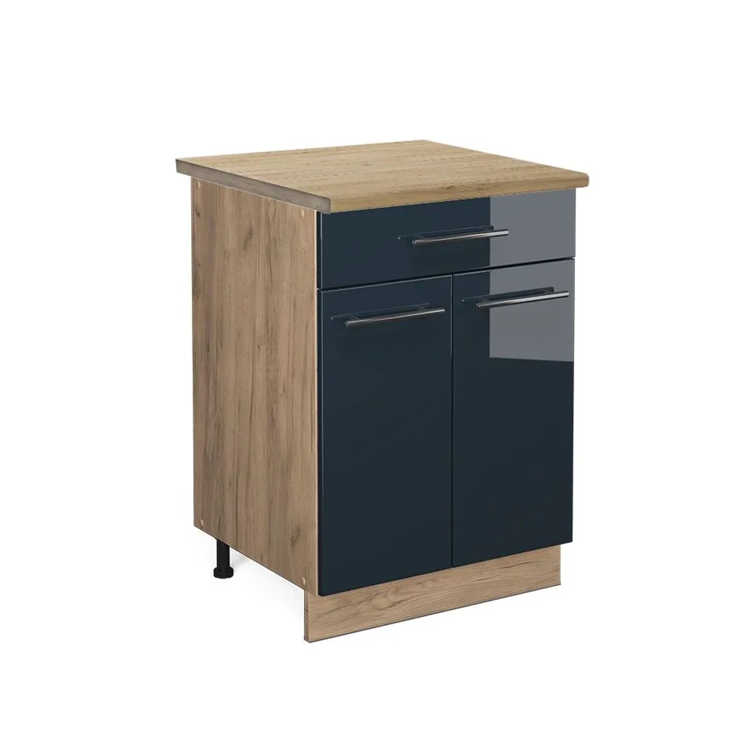 Vicco Küchenunterschrank Fame-Line DunkelBlau Hochglanz Goldkraft Eiche 60 cm mit Schublade AP Eiche