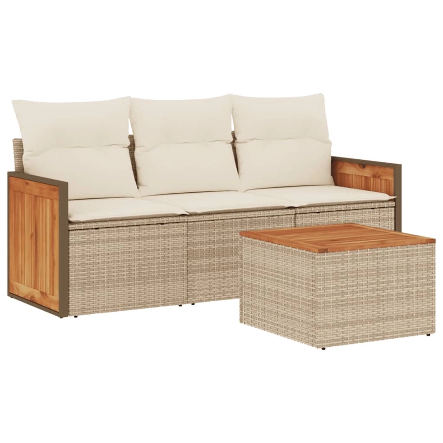 vidaXL 4-Tlg Garten-Sofagarnitur mit Kissen Beige Poly Rattan 3259846 günstig online kaufen