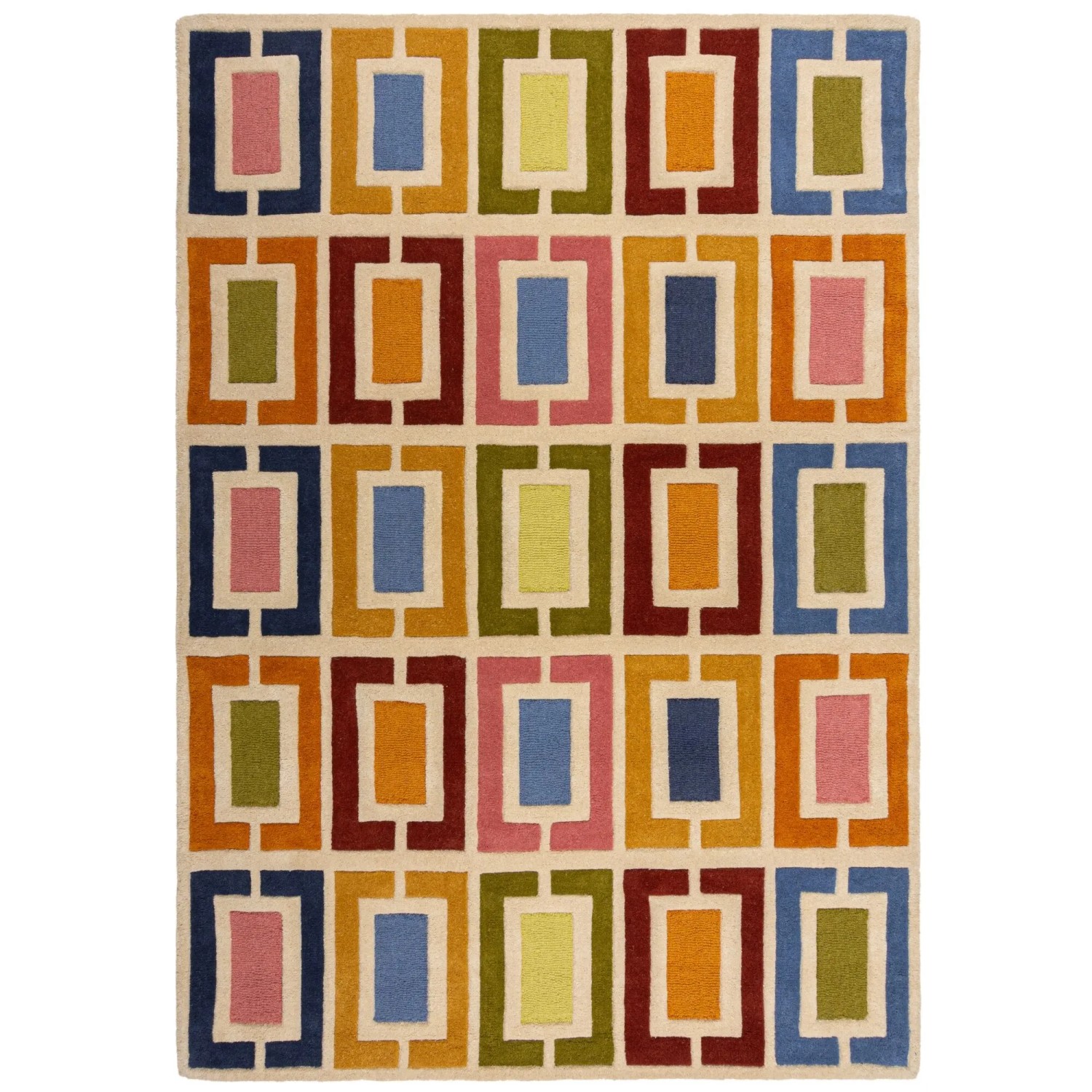 Flair Rugs Wollteppich Retro Blocks 160 cm x 230 cm Mehrfarbig