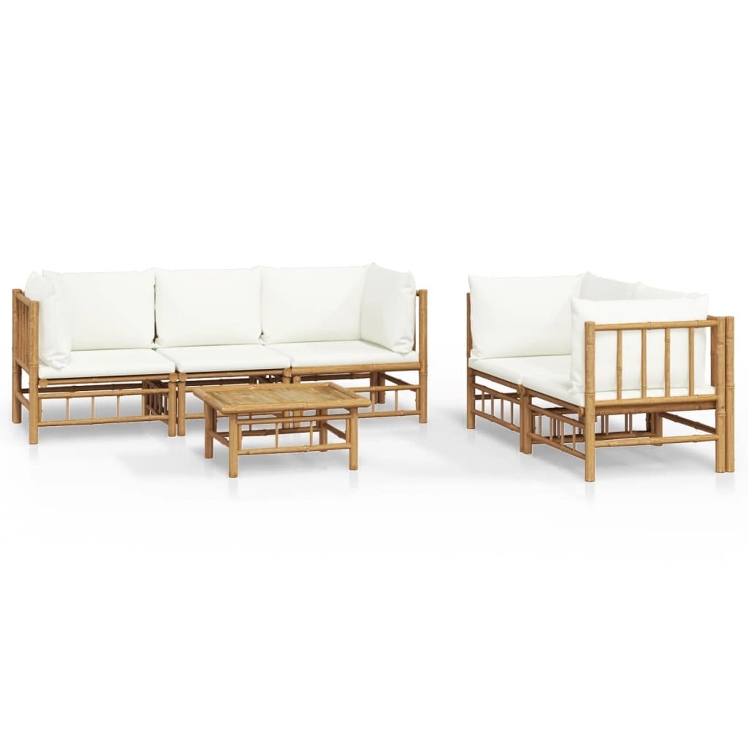 Vidaxl 6-tlg. Garten-lounge-set Mit Cremeweißen Kissen Bambus günstig online kaufen