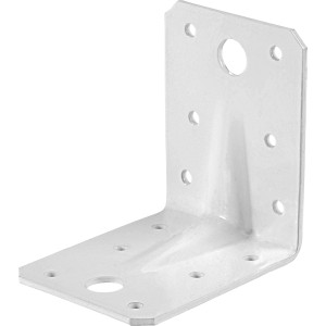 Weißer Winkelverbinder mit Sicke, 70x70x55 mm, pulverbeschichtet, für Eckverbindungen und schwere Lasten.