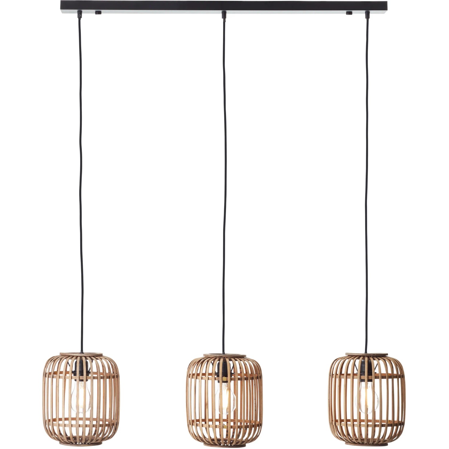 Brilliant Pendelleuchte Woodrow, 3-flammig, hellbraun, mit drei Lampenschirmen aus Holz.