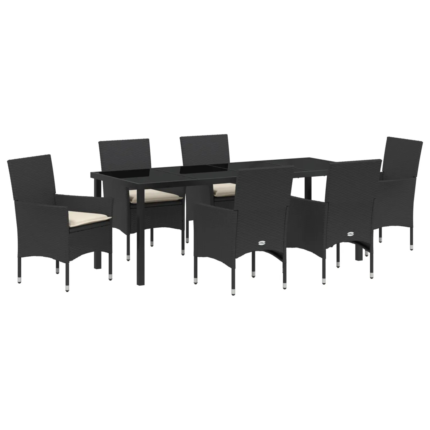 vidaXL Garten Essgruppe mit Kissen 7-Tlg Schwarz Poly Rattan 3379770