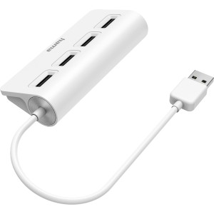 Weißer Hama USB-Hub mit 4 USB 2.0 Anschlüssen für Computerzubehör.