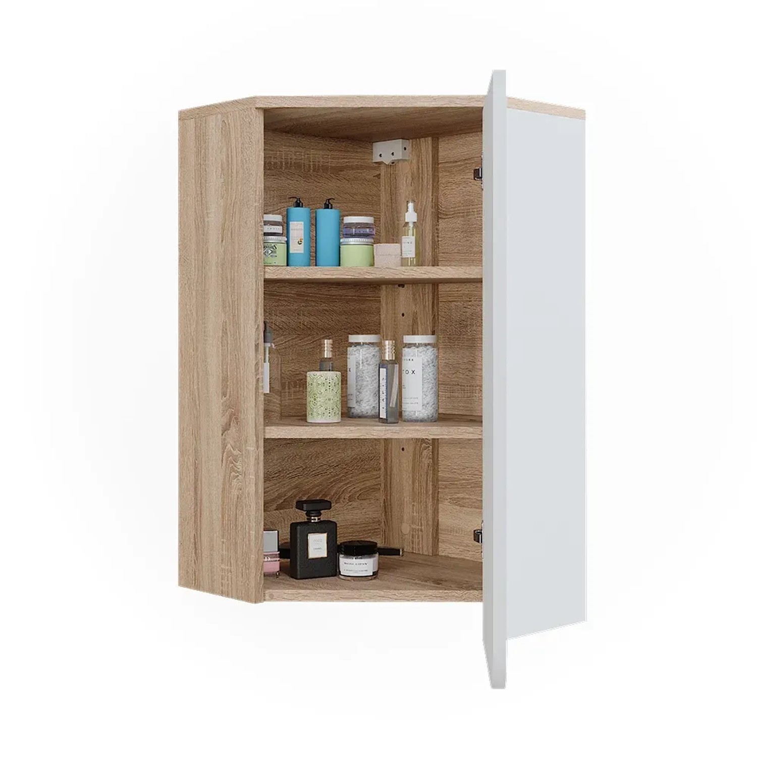 Vicco Badschrank Karen, Sonoma/Weiß, 50x75 cm, mit Tür und offenen Fächern. Badregal zur Wandmontage.
