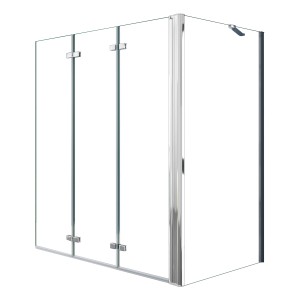 AICA Badewanneaufsatz mit Seitenwand, 3-teilig, Faltwand, 6mm ESG Glas, chromglänzend.