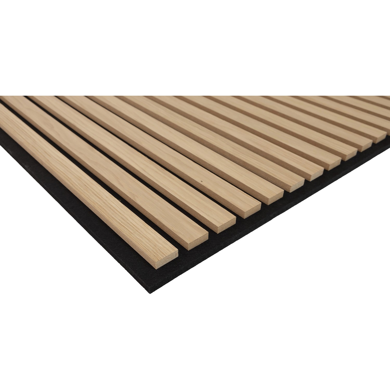 Akustikpaneel Eiche Natur, MDF Wandverkleidung mit schwarzem Akustikfilz, 60 cm, 2er-Set.
