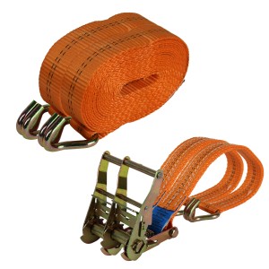 2 orangefarbene TRUTZHOLM Ratschen Spanngurte, 6m, 2t, mit Haken und Ratsche für Ladungssicherung.