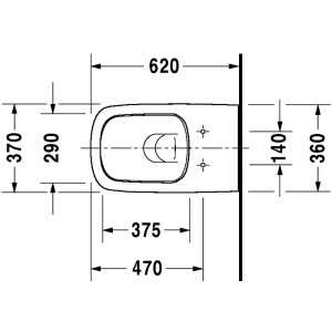 Technische Zeichnung Duravit Wand-WC DuraStyle, 62 cm, weiße Keramik, Tiefspüler, spülrandlos, Maße eingezeichnet.