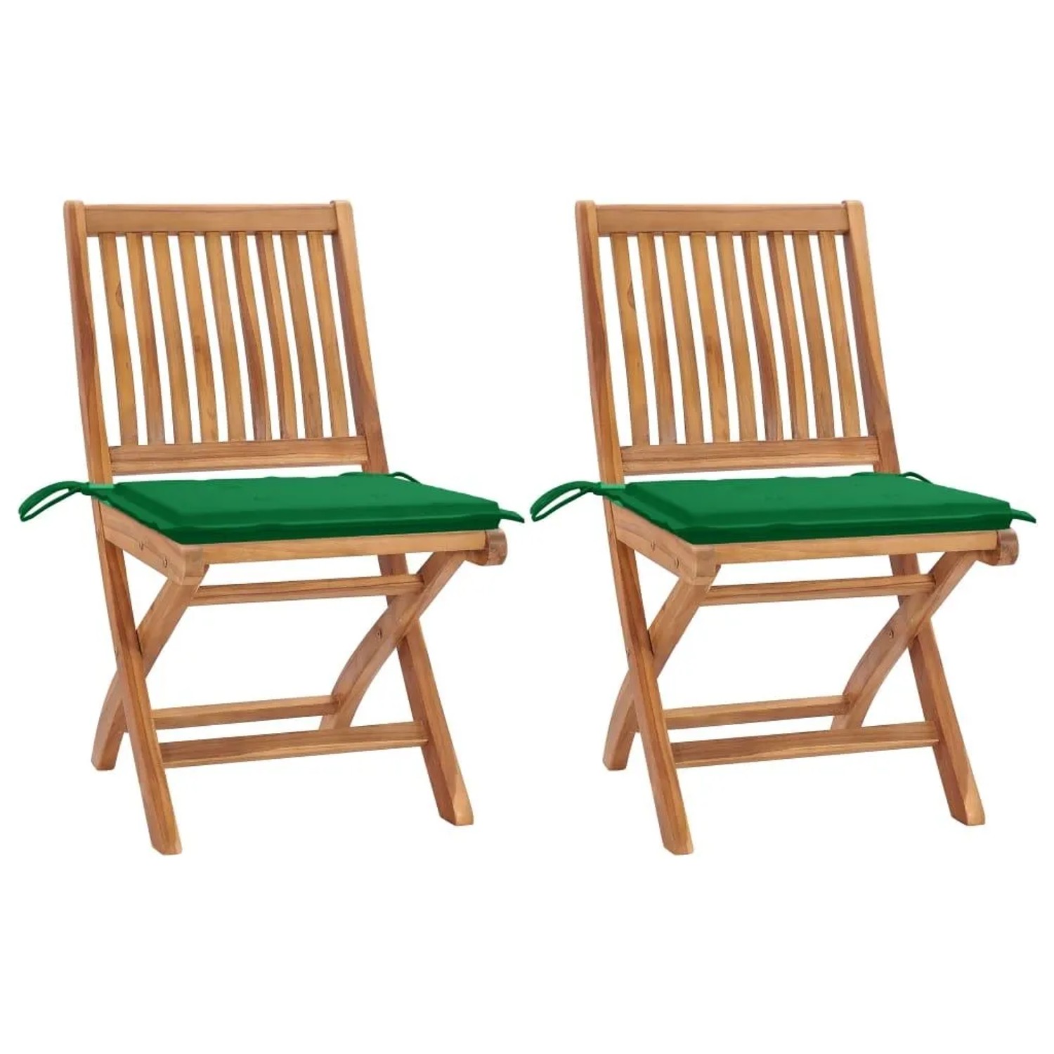 vidaXL Gartenstühle 2 Stk mit Grünen Kissen Teak Massivholz 3062438