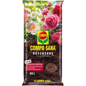 Compo Sana Rosenerde, 40L Sack. Spezialerde für Rosen, mit Nährstoffen für bis zu 12 Wochen.