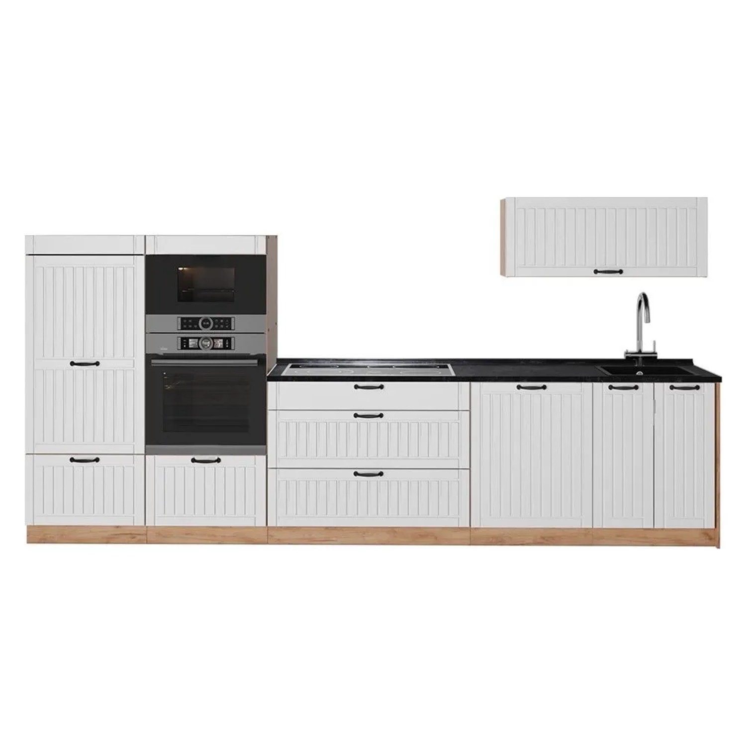 Vicco Küchenzeile Fame-Line Weiß Landhaus/Goldkraft Eiche 340 x 154 AP Anthrazit Art Nr 64521