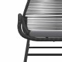 Detailansicht eines schwarzen Gartenstuhls der vidaXL 3-Tlg Essgruppe mit Poly Rattan und Sitzkissen.