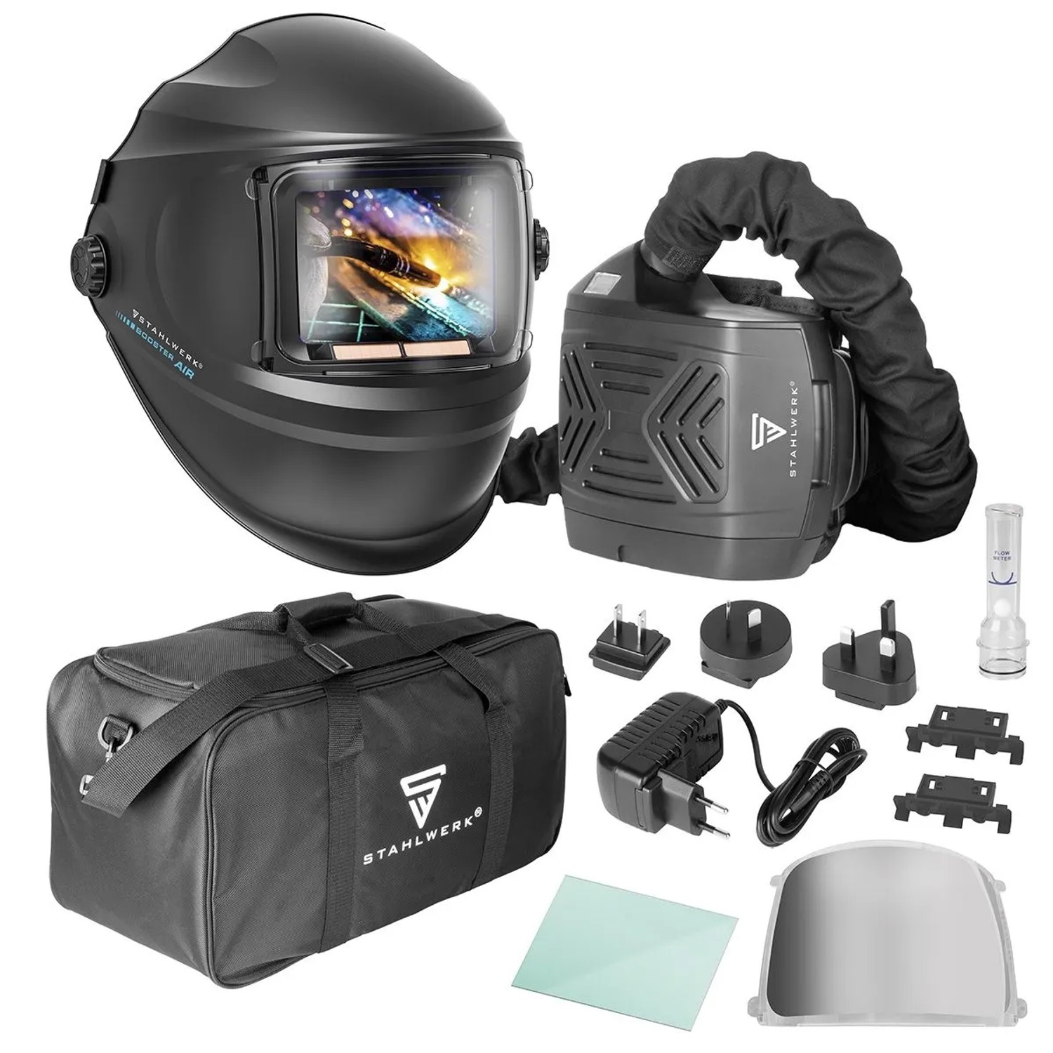 STAHLWERK Automatik Schweißhelm BOOSTER AIR Frischluftsystem TH3 Atemschutz PAPR