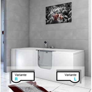 AquaVapore Seniorenwanne mit Tür, Whirlpool, 85x170cm, weiße Rechteck-Badewanne mit Tür und Duschkopf.