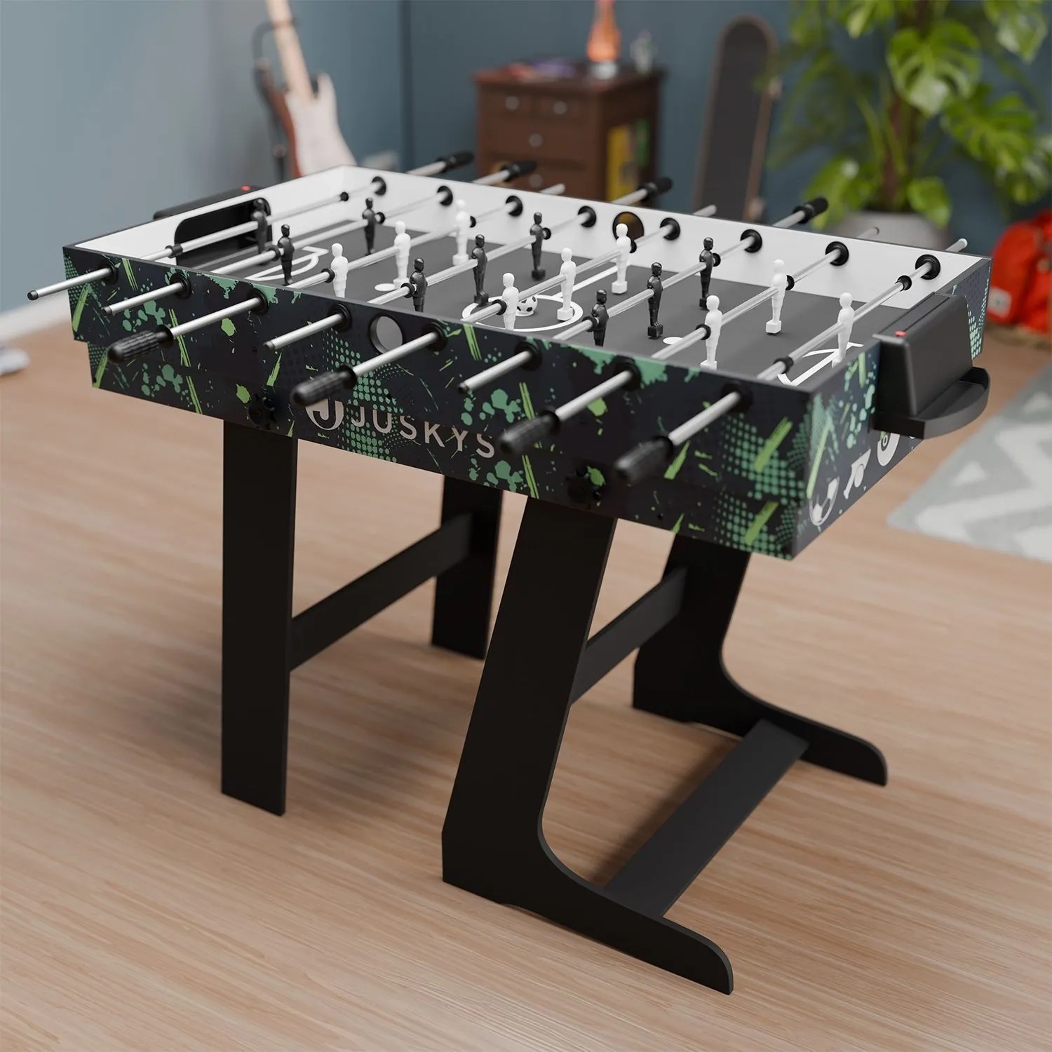 Juskys 5-in-1 Multi-Spieltisch Ballzauber, aufgebaut. Multifunktionaler Spieltisch für Sport und Spiel.