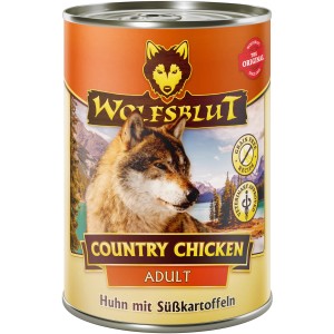 Wolfsblut Country Chicken Adult Hundenassfutter mit Huhn und Süßkartoffeln, 395g Dose.