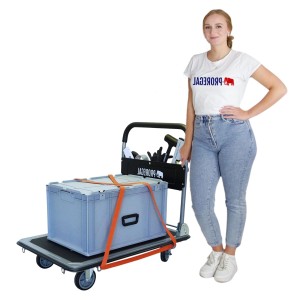 PROREGAL Klappbarer Profi-Transportwagen BIG RHINO 300 Werkzeugtasche & 6 Sicherungsösen Traglast 300kg Vollgummibereifung