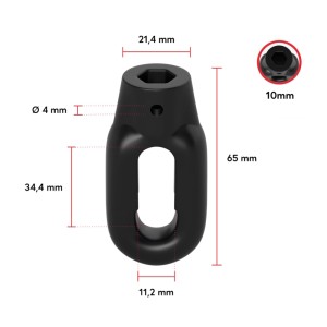 Schwarze Bauheld Markisenöse Oval 10 mm für Fleischerhaken, Detailansicht mit Maßangaben.