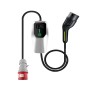 Junsun Mobile Wallbox EV Ladegerät 22kW. Silberne Steuereinheit mit Display, CEE 32A und Typ 2 Stecker für Elektroautos.
