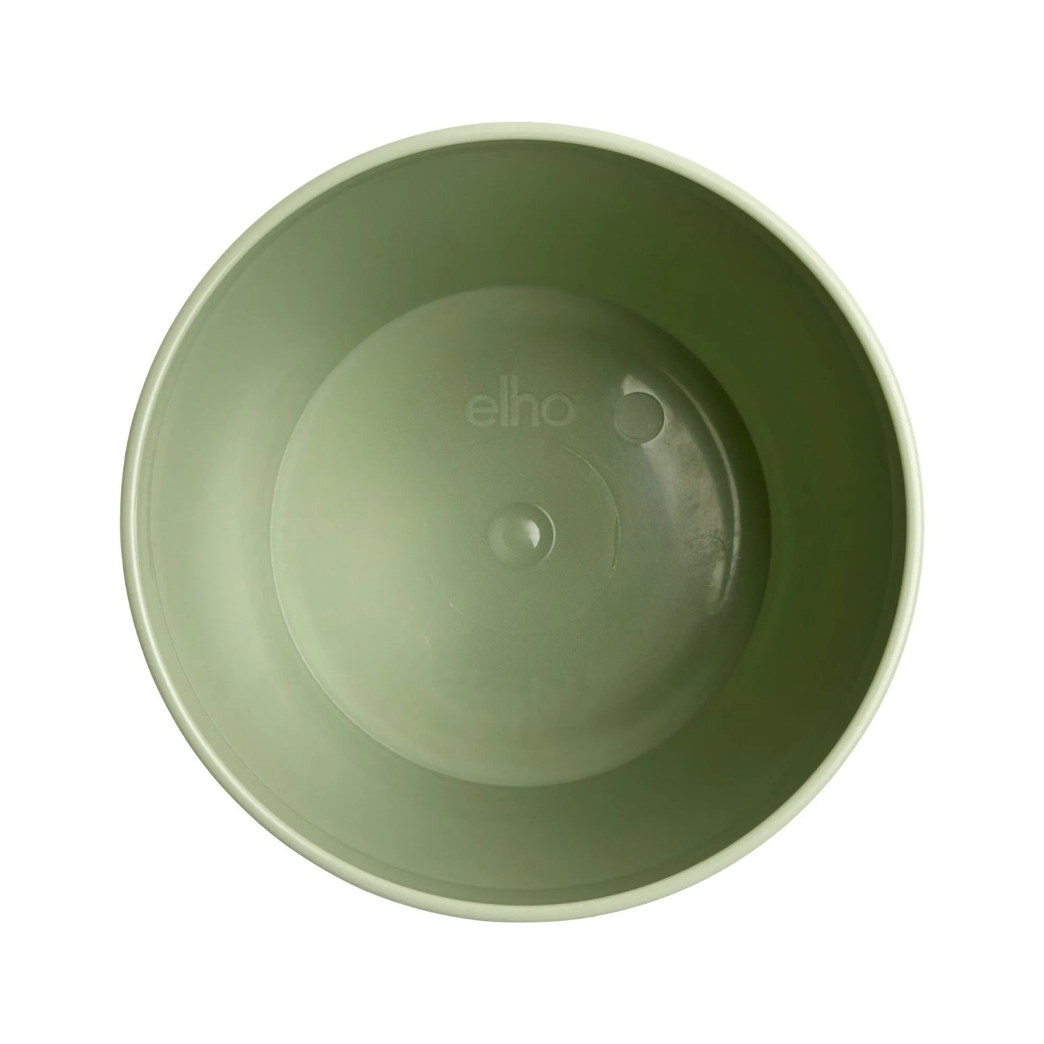 Grüner Elho Blumentopf Brussels aus Kunststoff, rund, von oben gesehen. Ideal für Zimmerpflanzen im Innenbereich.