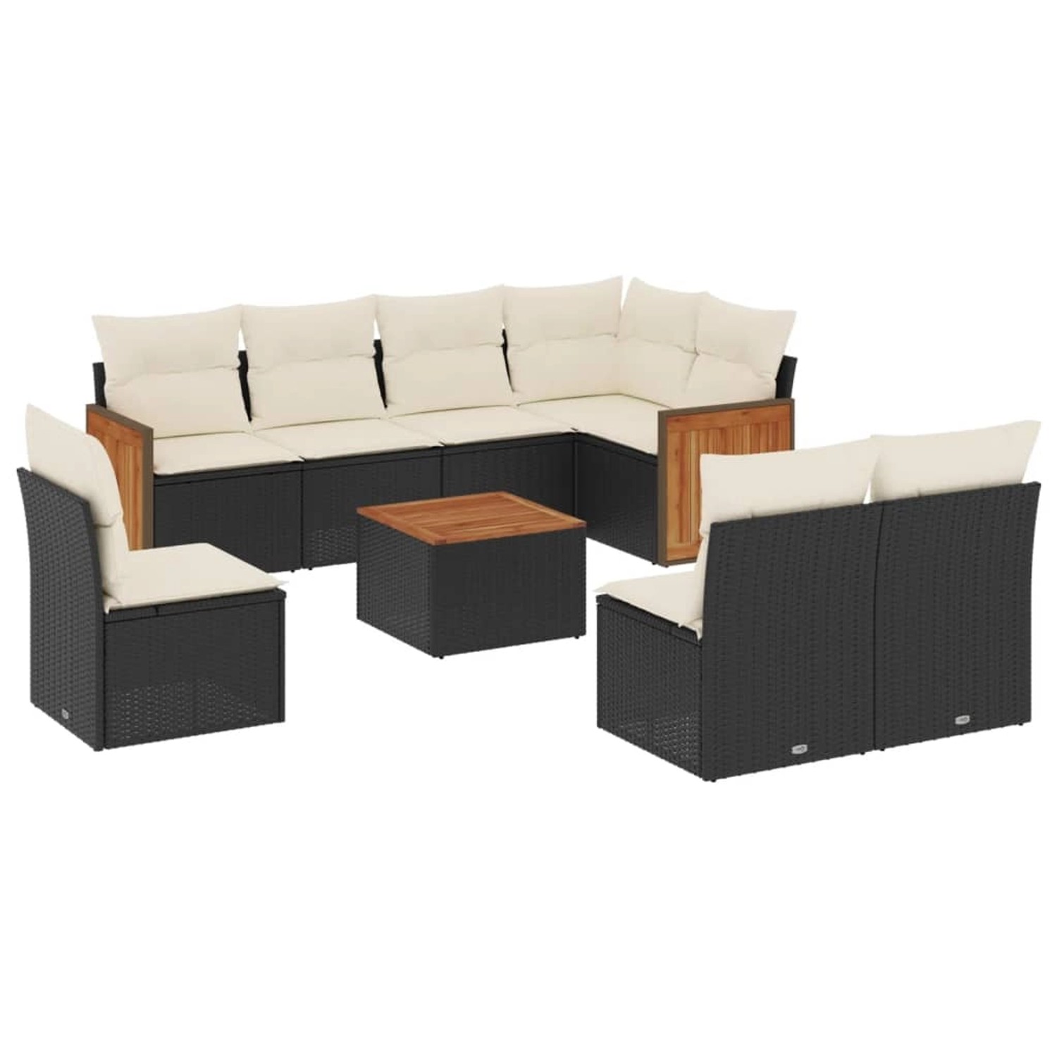 vidaXL 9-Tlg Garten-Sofagarnitur mit Kissen Schwarz Poly Rattan 3227729