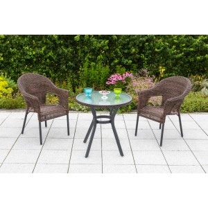 Merxx Ravenna Gartenmöbel-Set, 3-teilig: 2 Stapelsessel, runder Tisch Ø 70 cm, Schoko-Optik.