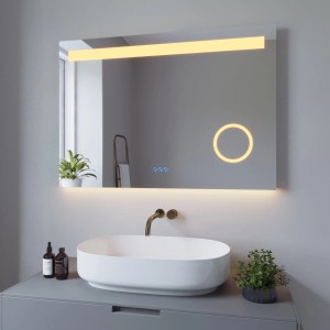 Aquabatos LED Badspiegel 100x70 cm mit Beleuchtung, Antibeschlag, Dimmfunktion und 3-fach Vergrößerung.