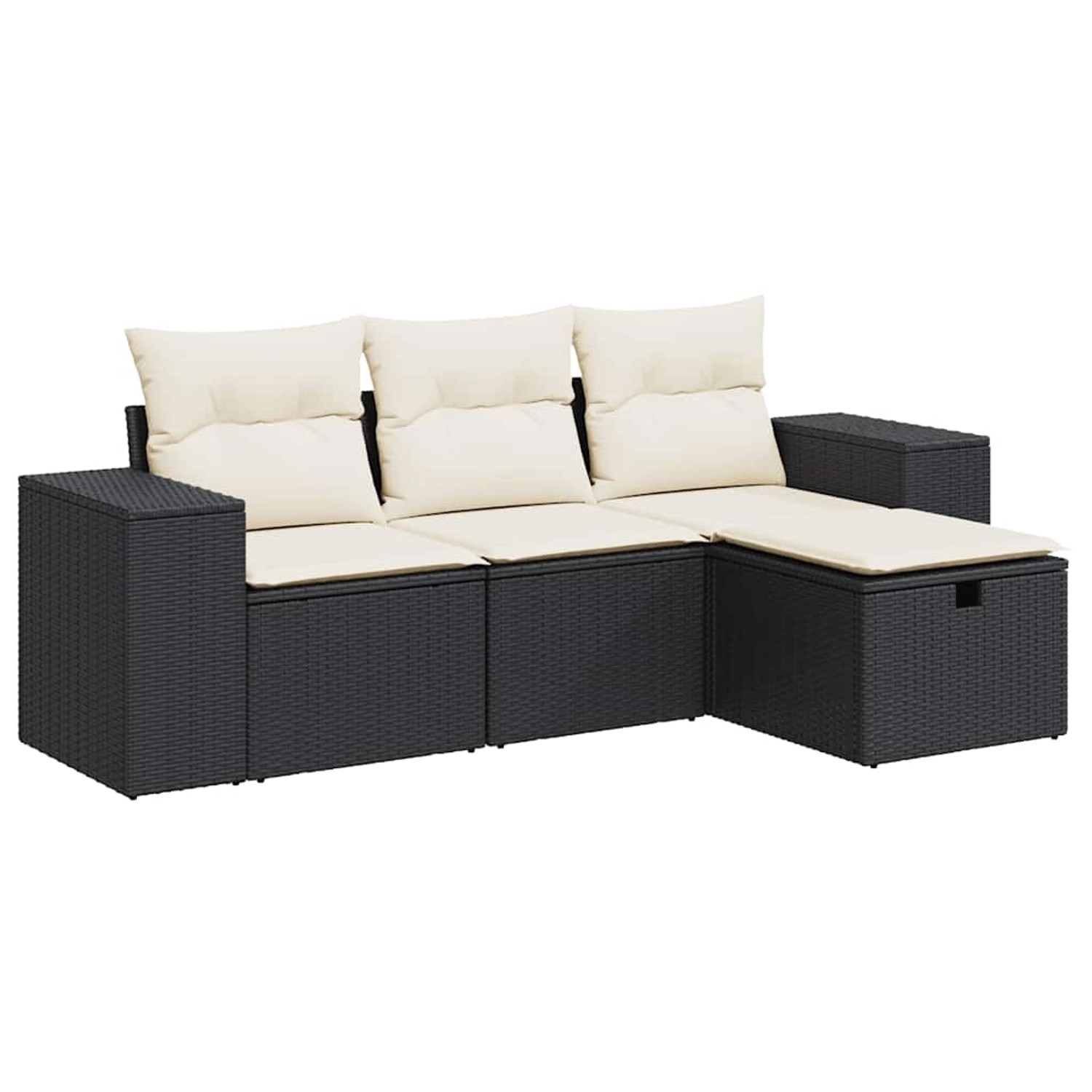 vidaXL 4-Tlg Garten-Sofagarnitur mit Kissen Schwarz Poly Rattan 3325652