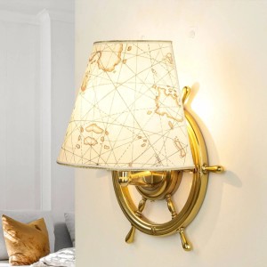 Licht-Erlebnisse Wandlampe Messing Papier 33 cm Hoch E27 Maritim