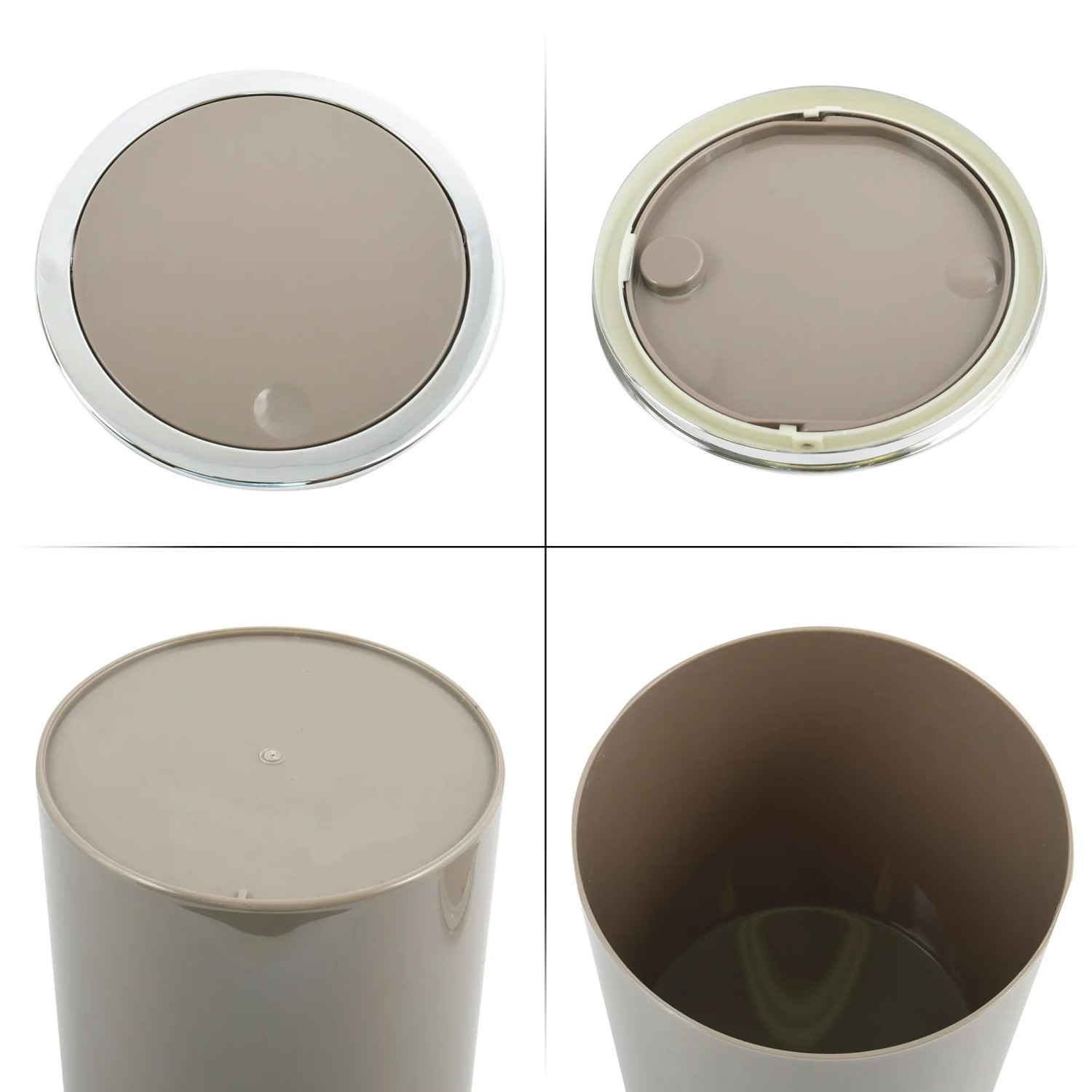 MSV Kosmetikeimer Kamaka, 6 l, Taupe, aus ABS-Kunststoff mit Schwingdeckel und spiegelnder Oberfläche.