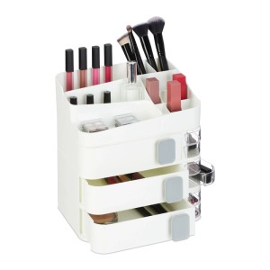 Weißer Relaxdays Kosmetikorganizer aus Kunststoff mit Schubladen und Fächern für Make-up.