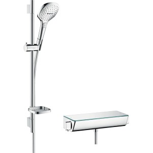 Raindance Select E 120 Brauseset mit Thermostat und Brausestange (65cm), Chrom/Weiß.