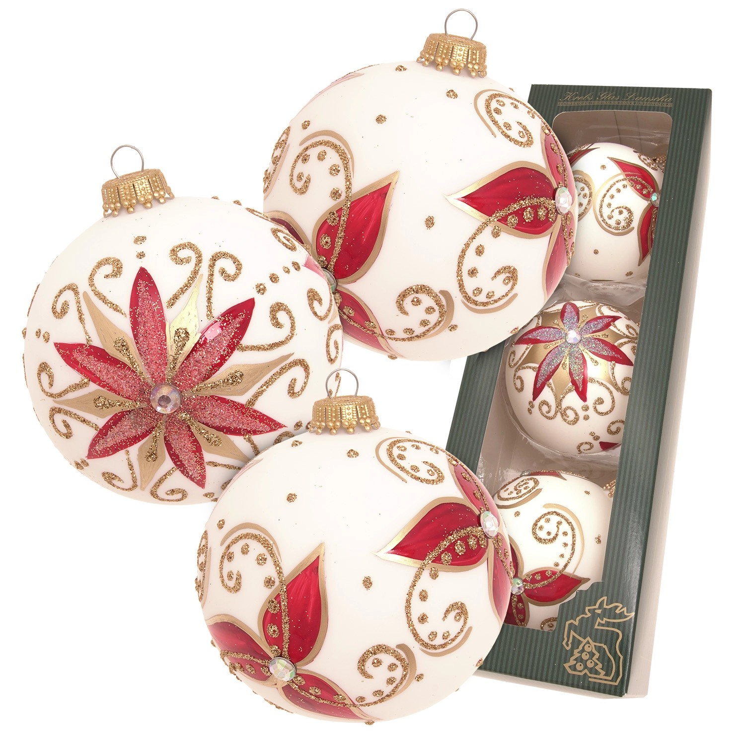 Krebs Glas Lauscha Weihnachtskugeln Weihnachtsstern 3-tlg. 8cm