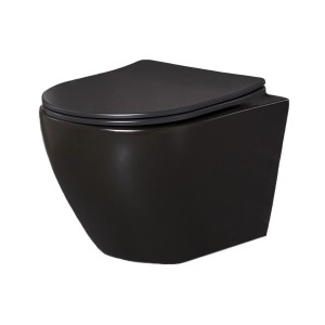 Bad Land WC SET Vorwandelement Geberit Duofix + Toilette ROLO Schwarz + Platte in Schwarz