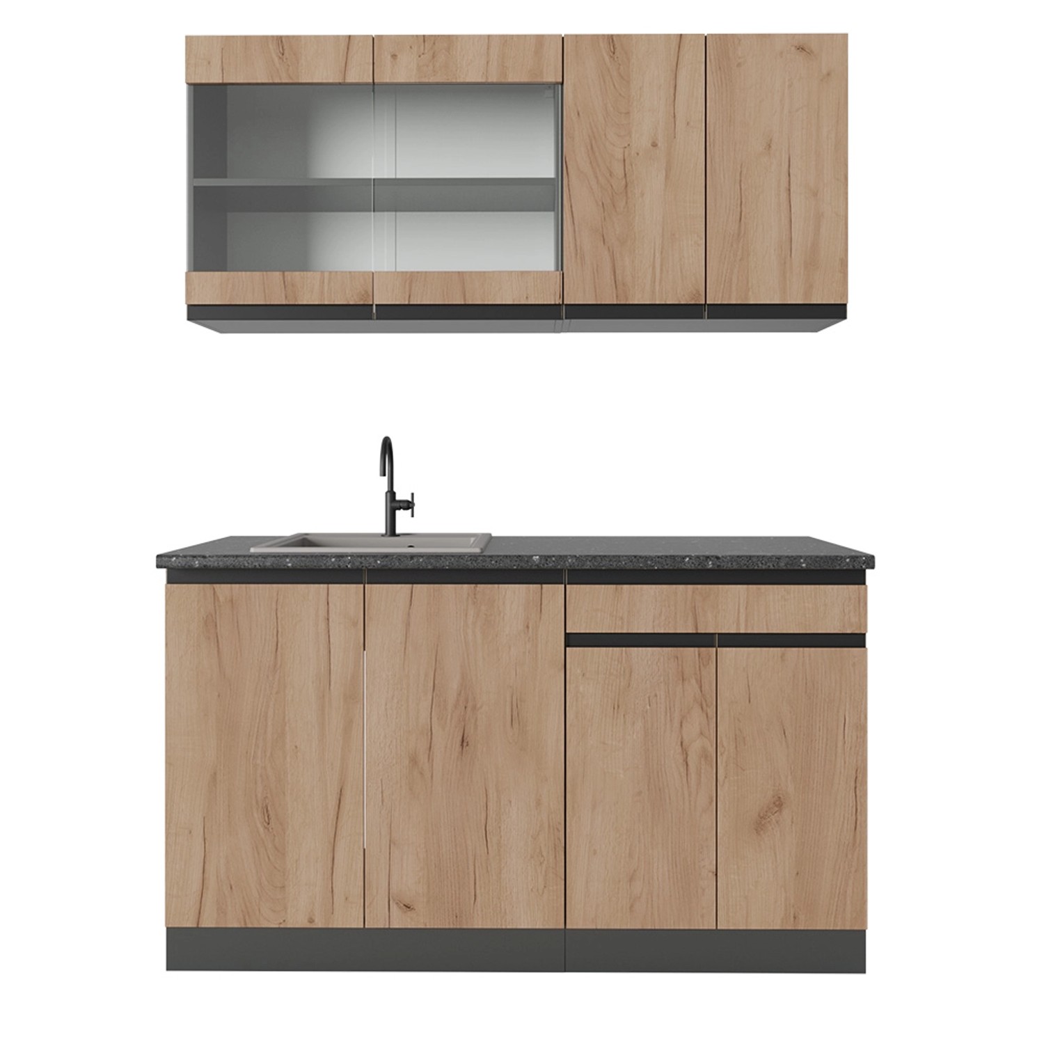 Vicco R-Line Singleküche Goldkraft Eiche/Anthrazit 140 cm J-Shape günstig online kaufen