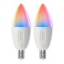 Zwei Govee E14 RGBWW Smart LED Birnen im 2er-Pack, weiß, mit farbigem Licht. Dimmbare smarte Leuchtmittel.